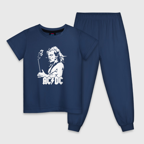 Детская пижама хлопок с принтом Молодой Ангус AC/DC, вид спереди #2