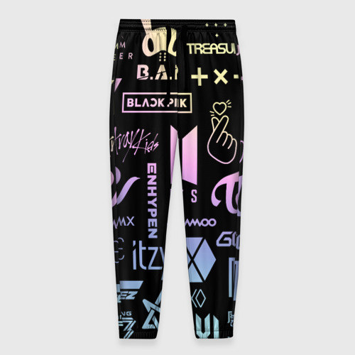 Мужские брюки 3D с принтом K-pop лого исполнителей, вид спереди #2