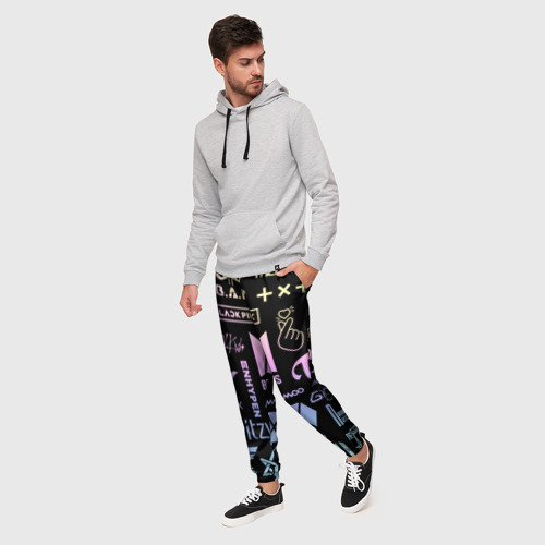 Мужские брюки 3D с принтом K-pop лого исполнителей, фото на моделе #1