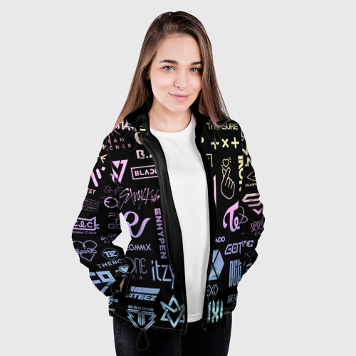 Женская куртка 3D K-pop лого исполнителей, цвет черный - фото 4
