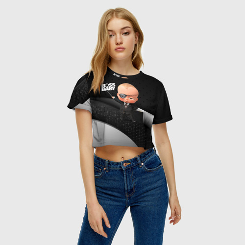 Женская футболка Crop-top 3D Босс с пиратской повязкой, цвет 3D печать - фото 3