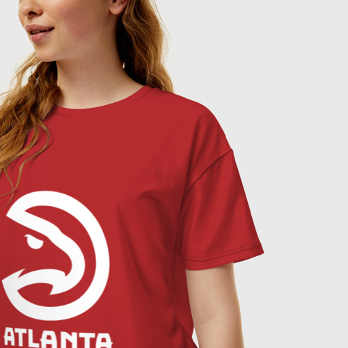 Женская футболка хлопок Oversize Атланта Хокс, Atlanta Hawks, цвет красный - фото 3