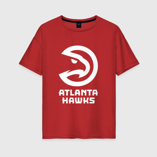 Женская футболка хлопок Oversize Атланта Хокс, Atlanta Hawks, цвет красный