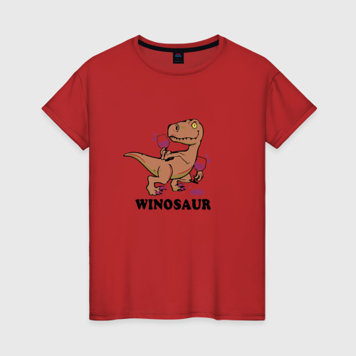 Женская футболка хлопок Винозавр, а вино будешь?, цвет красный