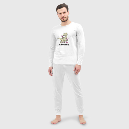 Мужская пижама с лонгсливом хлопок Винозавр, а вино будешь?, цвет белый - фото 3