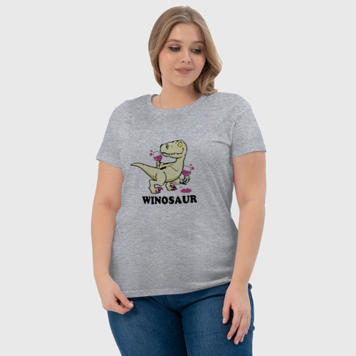 Женская футболка хлопок Винозавр, а вино будешь?, цвет меланж - фото 6