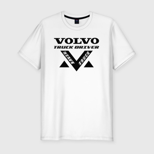 Мужская приталенная футболка из хлопка с принтом Volvo Дальнобойщик, вид спереди №1