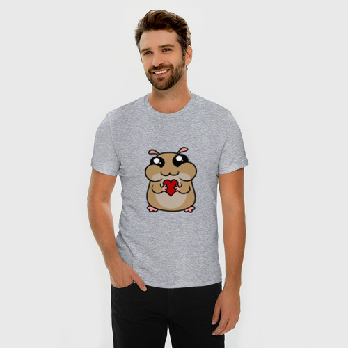 Мужская футболка хлопок Slim Влюбленный хомячок, цвет меланж - фото 3