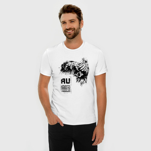 Мужская футболка хлопок Slim с принтом Российская федерация \ орёл, фото на моделе #1