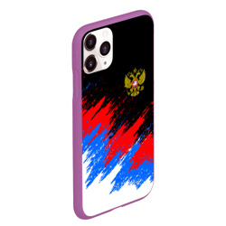 Чехол для iPhone 11 Pro Max матовый Россия, брызги красок, триколор с гербом - фото 2