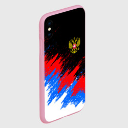 Чехол для iPhone XS Max матовый Россия, брызги красок, триколор с гербом - фото 2