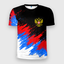 Мужская футболка 3D Slim Россия, брызги красок, триколор