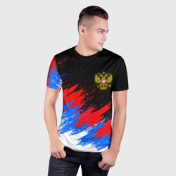 Мужская футболка 3D Slim Россия, брызги красок, триколор - фото 2