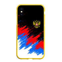 Чехол для iPhone XS Max матовый Россия, брызги красок, триколор