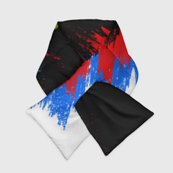 Шарф-пуховик 3D Россия, брызги красок, триколор с гербом