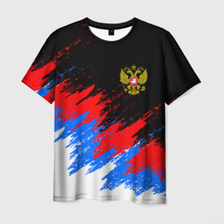 Мужская футболка 3D Россия, брызги красок, триколор