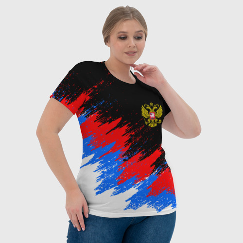 Женская футболка 3D с принтом РОССИЯ, БРЫЗГИ КРАСОК, ТРИКОЛОР, фото #4