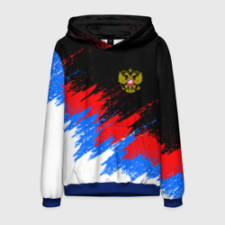 Мужская толстовка 3D Россия, брызги красок, триколор с гербом