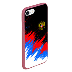 Чехол для iPhone 7/8 матовый Россия, брызги красок, триколор - фото 2