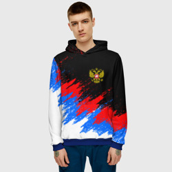 Мужская толстовка 3D Россия, брызги красок, триколор с гербом - фото 2