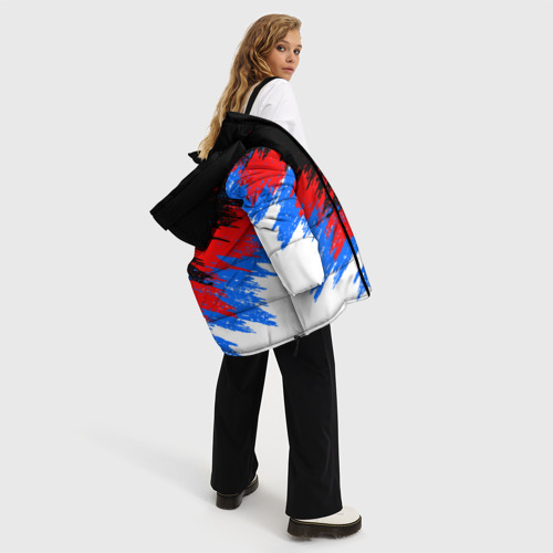Женская зимняя куртка 3D с принтом Россия, брызги красок, триколор, вид сбоку #3