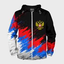 Мужская ветровка 3D Россия, брызги красок, триколор с гербом