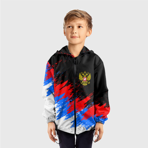 Детская ветровка 3D Россия, брызги красок, триколор, цвет черный - фото 3