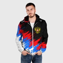 Мужская ветровка 3D Россия, брызги красок, триколор с гербом - фото 2