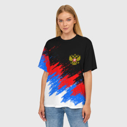 Женская футболка oversize 3D Россия, брызги красок, триколор - фото 2