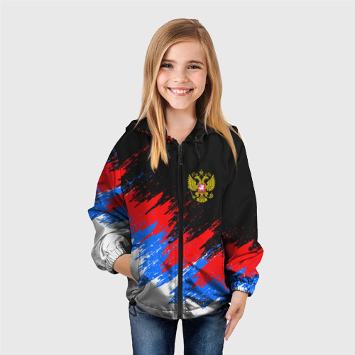 Детская ветровка 3D Россия, брызги красок, триколор, цвет черный - фото 4