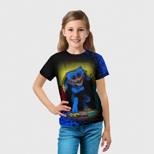 Детская футболка 3D с принтом Poppy Playtime, давай поиграем, брызги красок, вид сбоку #3