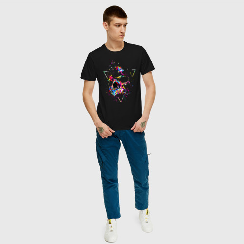 Мужская футболка хлопок Психоделический череп с птицами, цвет черный - фото 5