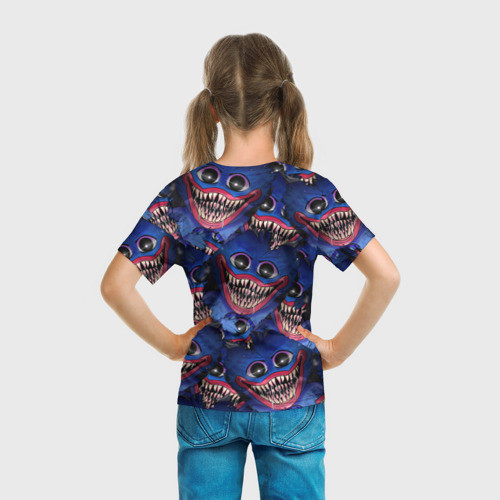 Детская футболка 3D с принтом Хаги Ваги лицо Poppy Playtime, вид сзади #2