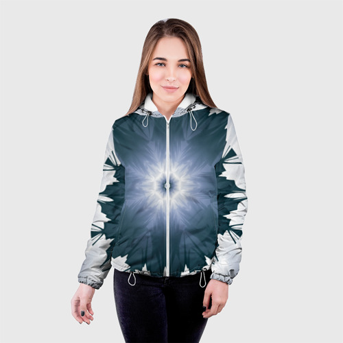 Женская куртка 3D Снежинка. Абстракция. Синий, цвет белый - фото 3