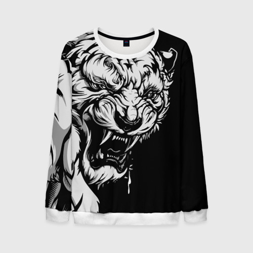 Мужской свитшот 3D Тигр: свирепый и кровожадный, цвет белый