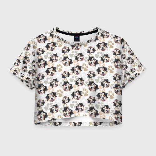 Женская футболка Crop-top 3D Собака Австралийская Овчарка, цвет 3D печать