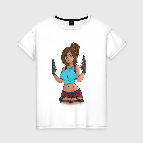 Женская футболка из хлопка с принтом Lara Croft Tomb Raider, вид спереди №1