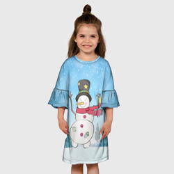 Детское платье 3D Снеговик в снежном дворике - фото 2