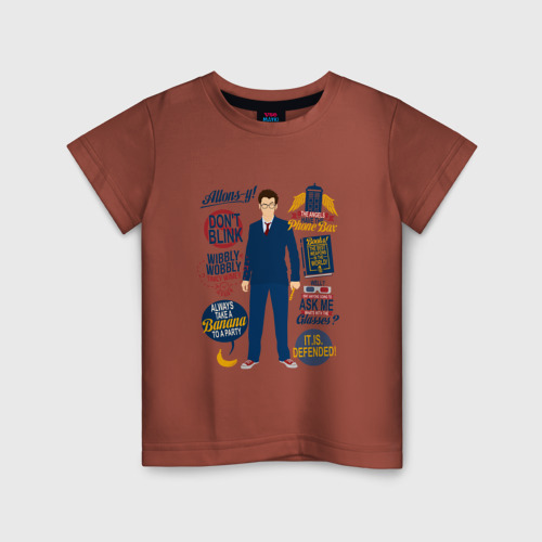 Детская футболка хлопок с принтом Доктор кто теннант, вид спереди #2