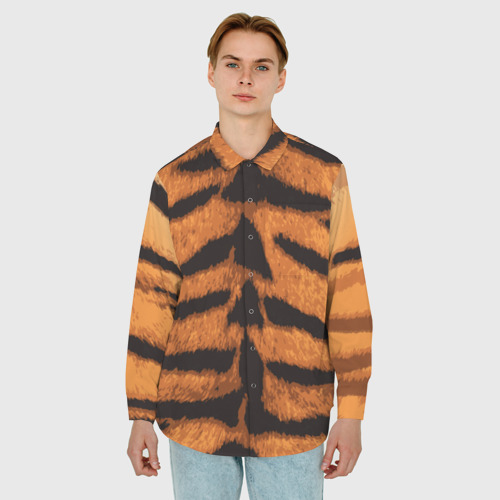 Мужская рубашка oversize 3D с принтом Тигриная шкура, фото на моделе #1
