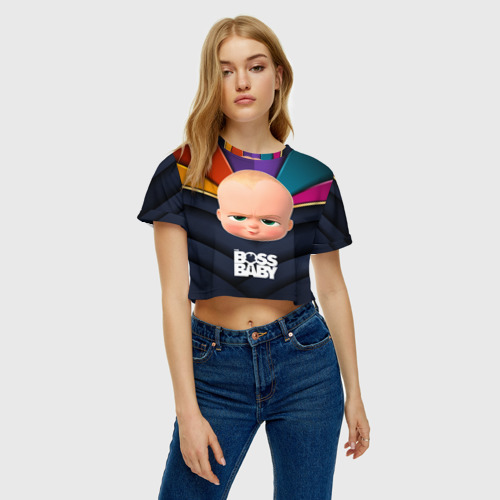 Женская футболка Crop-top 3D Голова босса, цвет 3D печать - фото 3