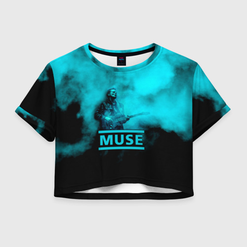 Женская футболка Crop-top 3D Мэттью Беллами бирюзовый туман Muse, цвет 3D печать