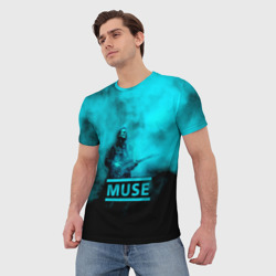 Мужская футболка 3D Мэттью Беллами бирюзовый туман Muse - фото 2