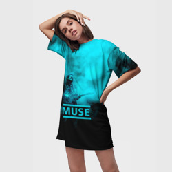 Платье-футболка 3D Мэттью Беллами бирюзовый туман Muse - фото 2