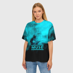 Женская футболка oversize 3D Мэттью Беллами бирюзовый туман Muse - фото 2