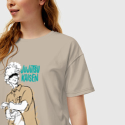 Женская футболка хлопок Oversize Учитель Годжо из Магической Битвы - фото 2