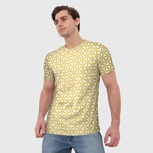 Мужская футболка 3D Цветок Жизни золото, цвет 3D печать - фото 3