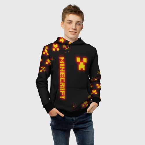 Детская толстовка 3D Minecraft огненный Крипер, цвет черный - фото 6
