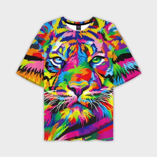 Мужская футболка oversize 3D Тигр в стиле поп-арт, цвет 3D печать