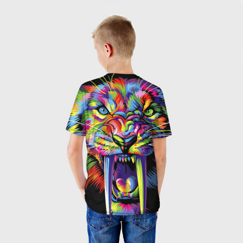 Детская футболка 3D Саблезубый тигр в стиле поп-арт, цвет 3D печать - фото 4